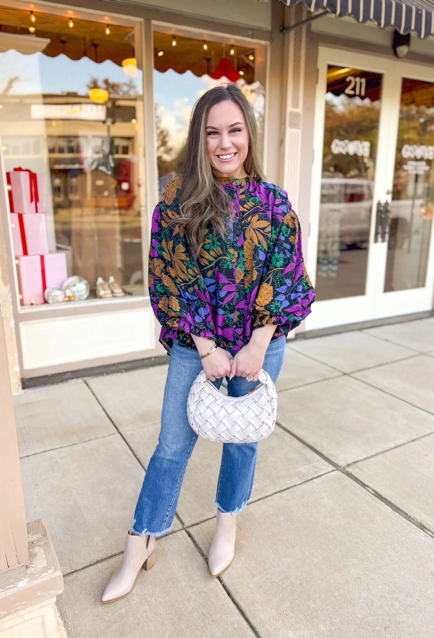 Midnight Blooms Button-Up Top