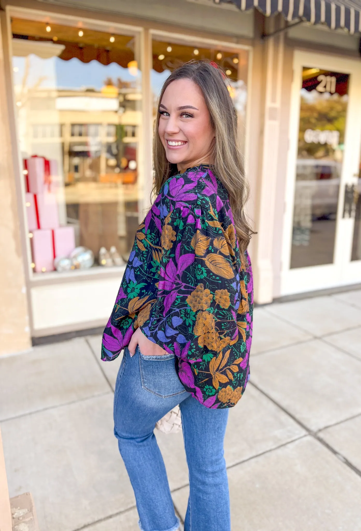 Midnight Blooms Button-Up Top