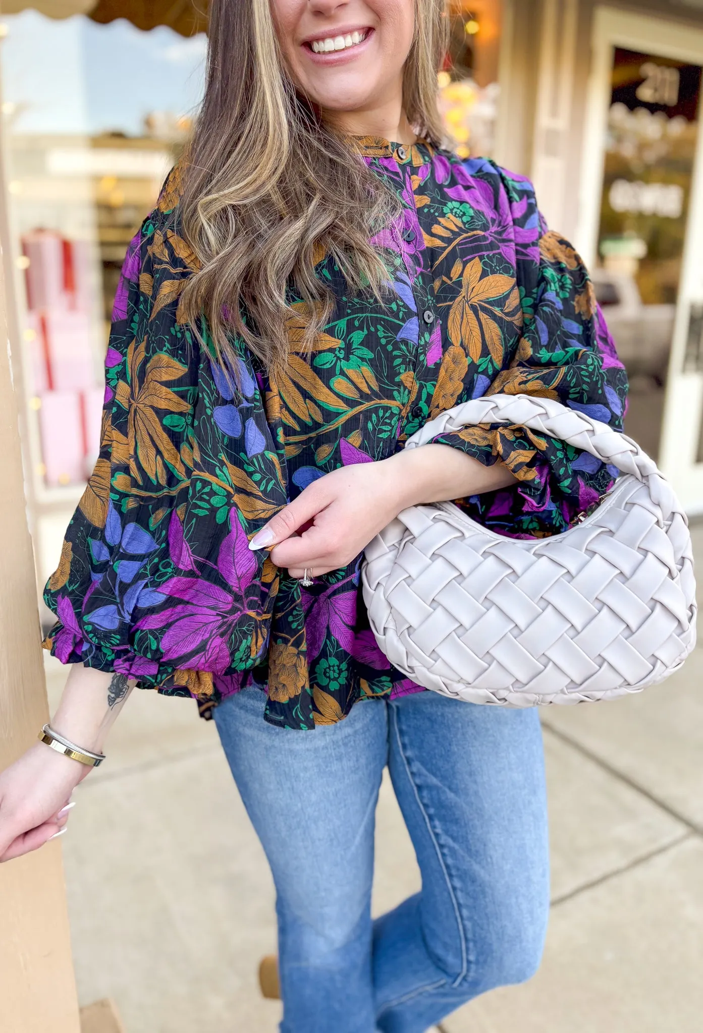 Midnight Blooms Button-Up Top