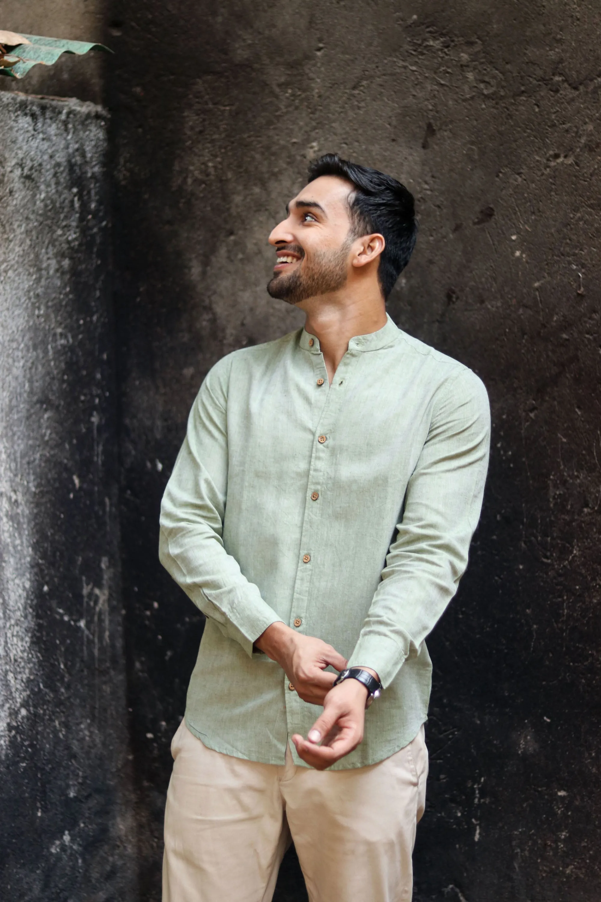 Military Green · Mandarin Collar Shirt