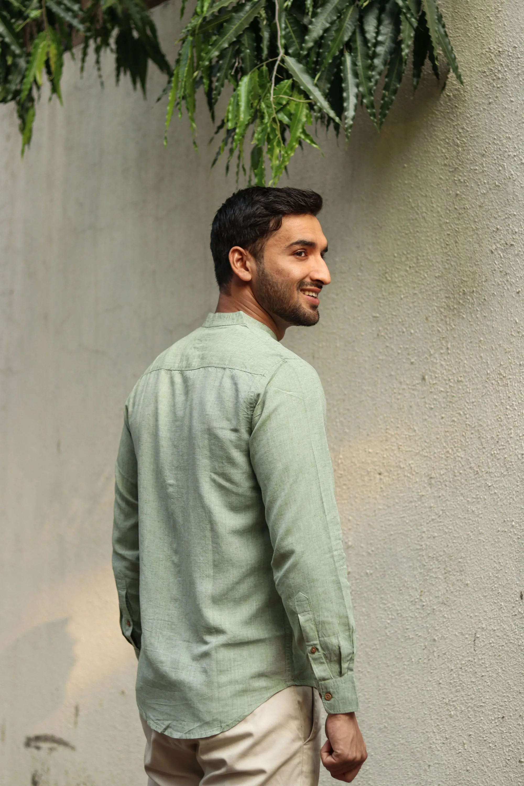 Military Green · Mandarin Collar Shirt