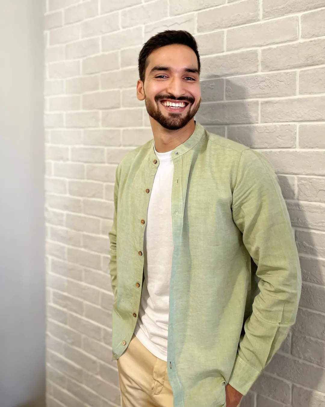 Military Green · Mandarin Collar Shirt