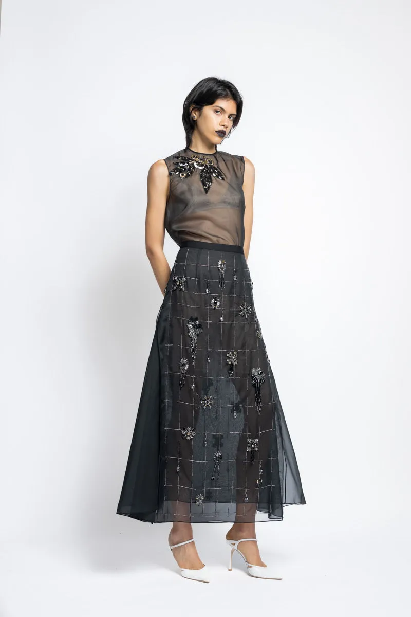 Morning Glory Crystal Embroidery Organza Apron Skirt