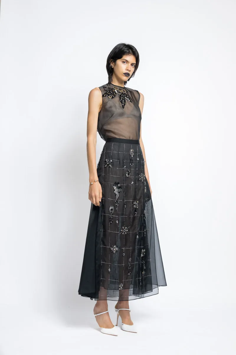 Morning Glory Crystal Embroidery Organza Apron Skirt