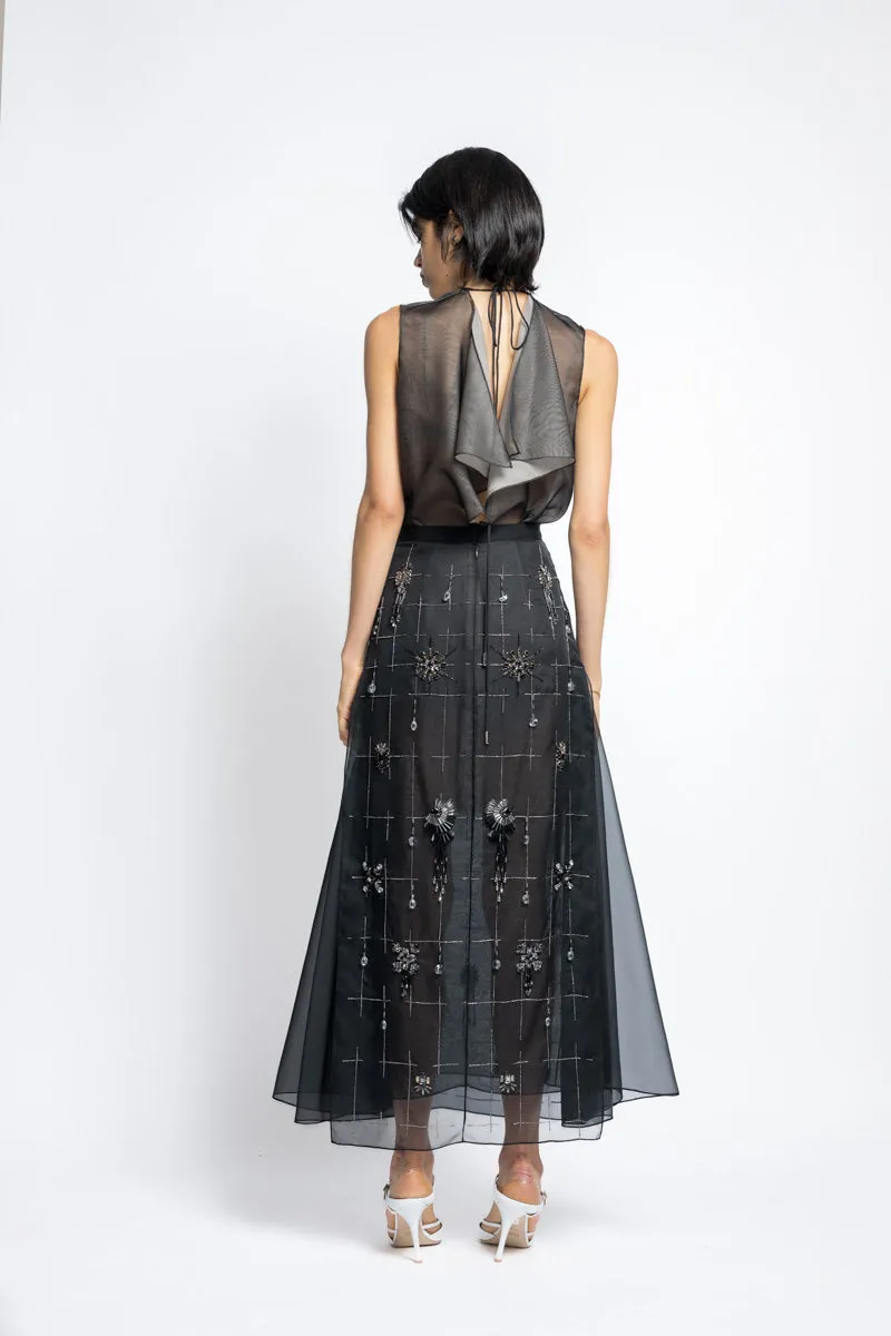 Morning Glory Crystal Embroidery Organza Apron Skirt