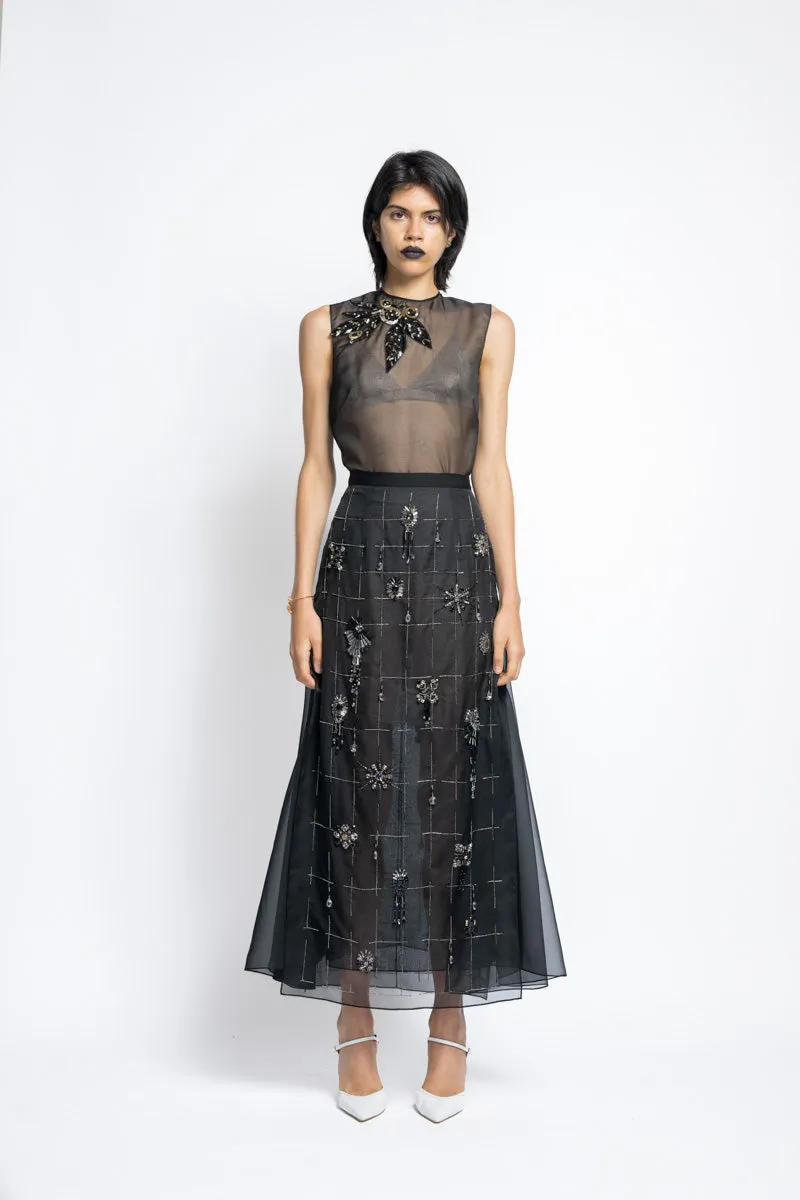 Morning Glory Crystal Embroidery Organza Apron Skirt