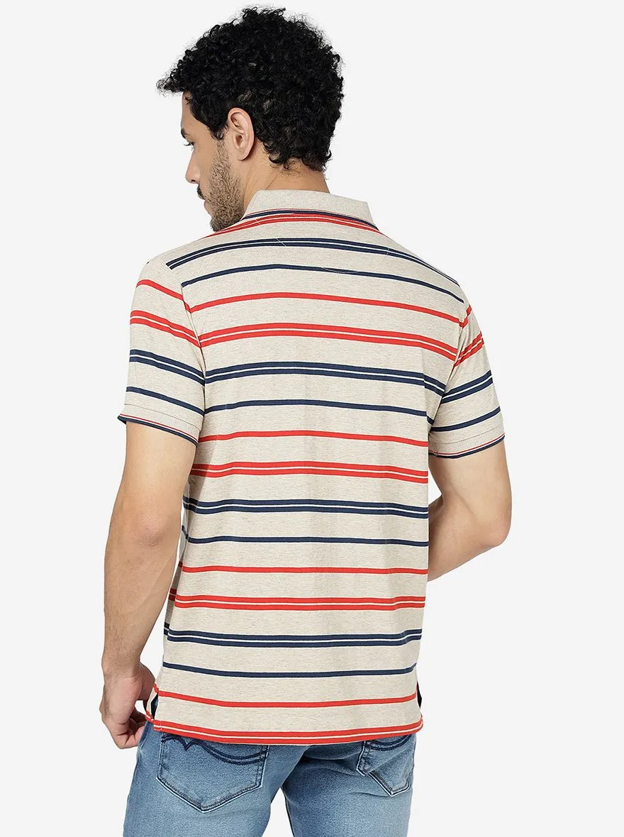 Multicolor Striped Slim Fit Polo T-Shirt | Greenfibre