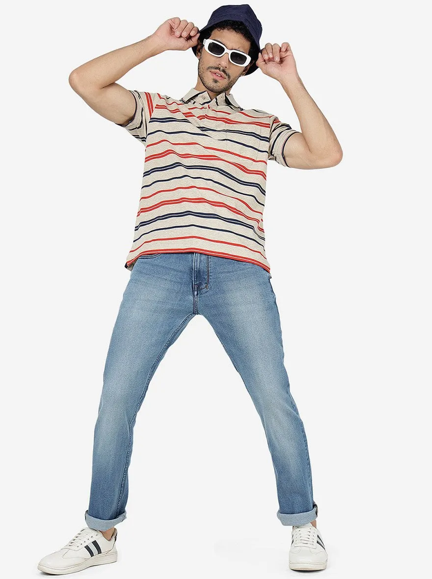 Multicolor Striped Slim Fit Polo T-Shirt | Greenfibre
