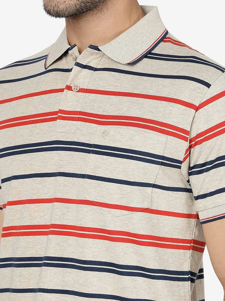 Multicolor Striped Slim Fit Polo T-Shirt | Greenfibre