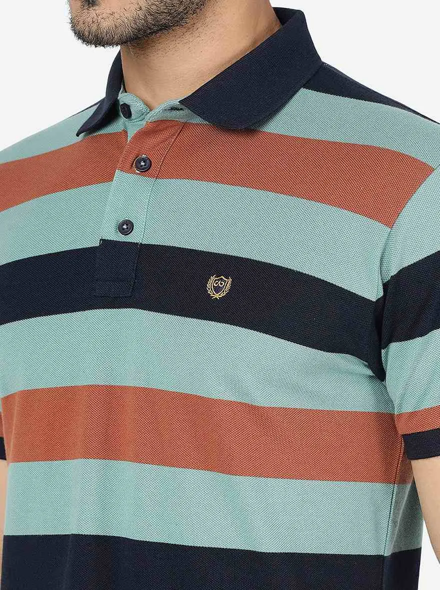 Multicolor Striped Slim Fit Polo T-Shirt | JadeBlue