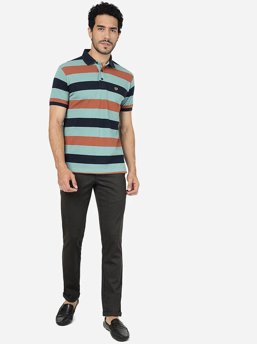 Multicolor Striped Slim Fit Polo T-Shirt | JadeBlue