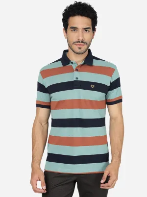 Multicolor Striped Slim Fit Polo T-Shirt | JadeBlue