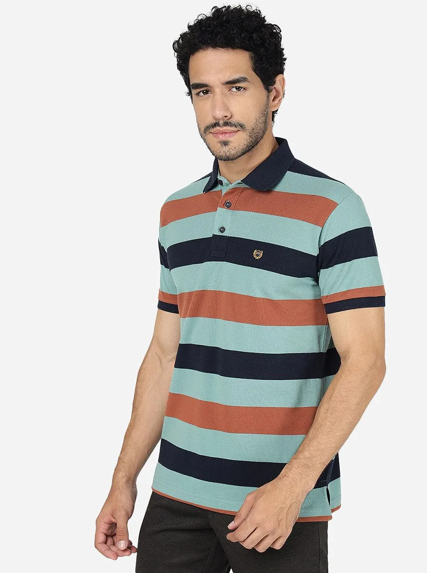 Multicolor Striped Slim Fit Polo T-Shirt | JadeBlue