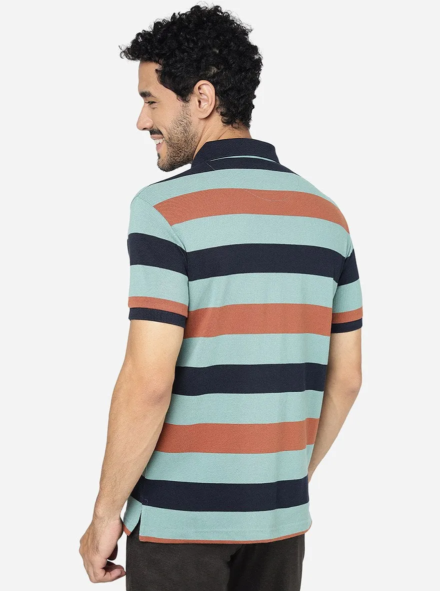 Multicolor Striped Slim Fit Polo T-Shirt | JadeBlue
