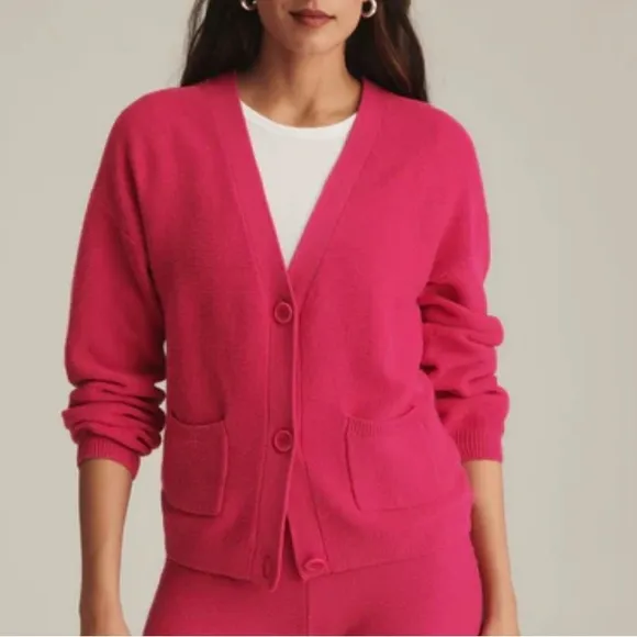 NAADAM Textured Balloon Sleeve V-Neck Cardigan Cotton Cashmere Blend Siz…