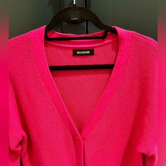 NAADAM Textured Balloon Sleeve V-Neck Cardigan Cotton Cashmere Blend Siz…