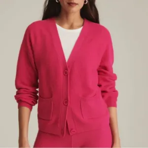 NAADAM Textured Balloon Sleeve V-Neck Cardigan Cotton Cashmere Blend Siz…