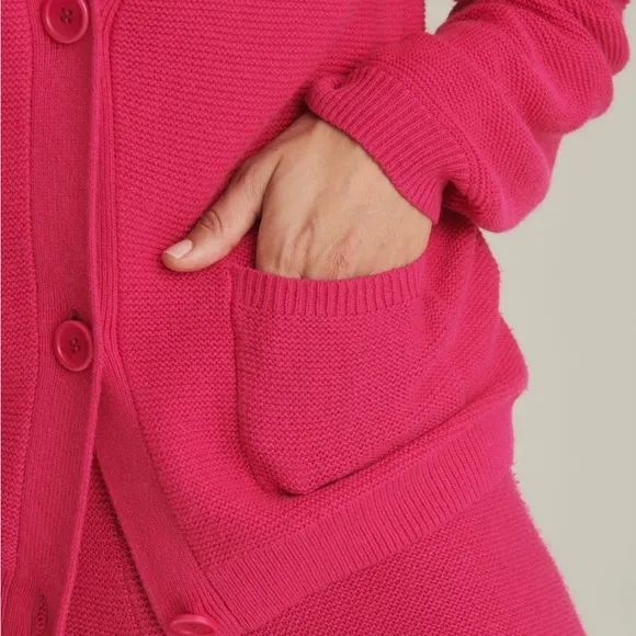 NAADAM Textured Balloon Sleeve V-Neck Cardigan Cotton Cashmere Blend Siz…