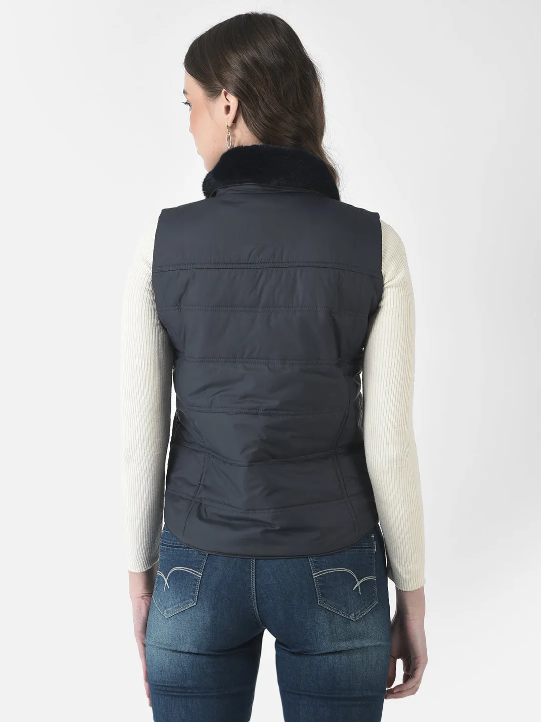 Navy Blue Fur-Lined Gilet