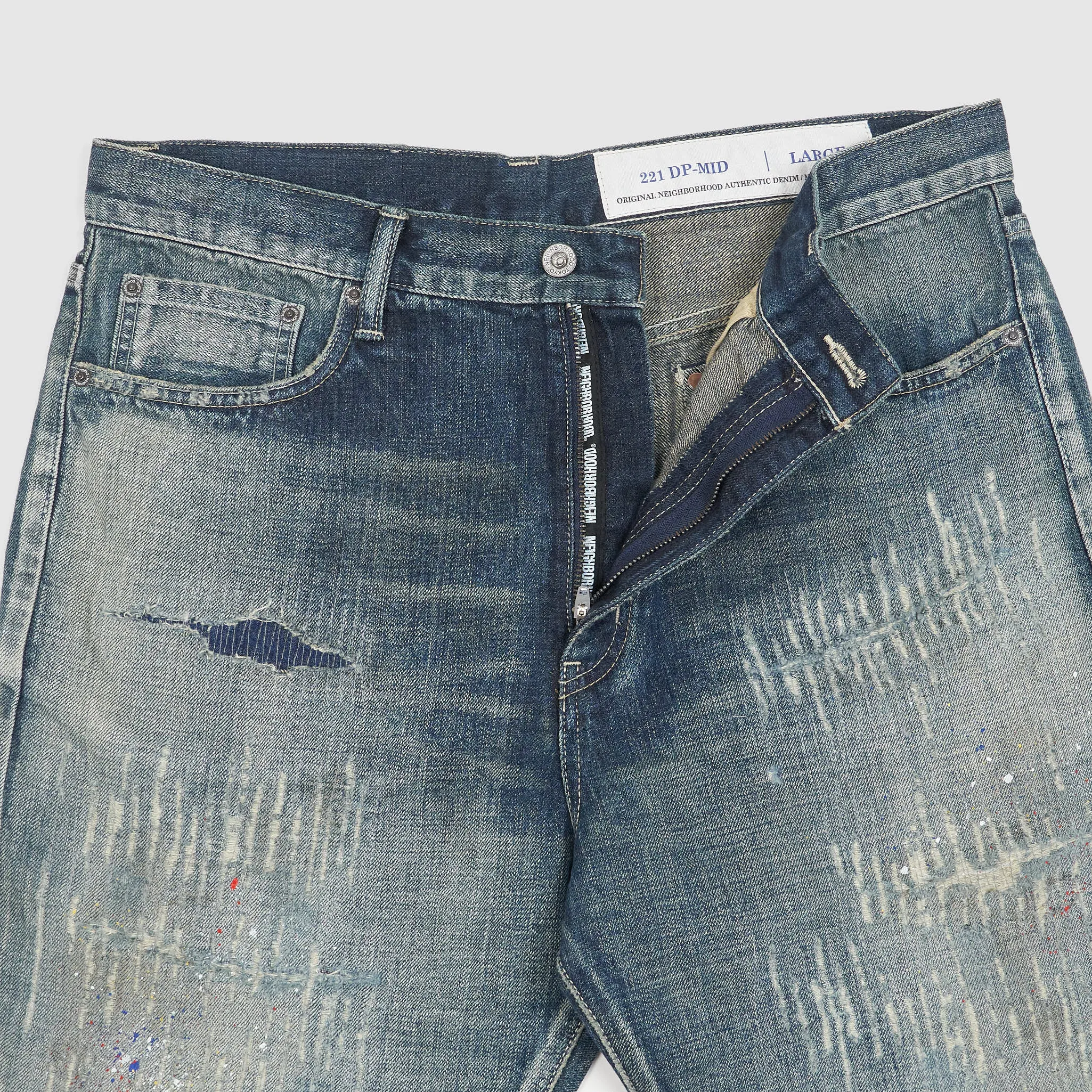 Neighborhood Deep-Mid Tapered Distressed Selvage Jeans
