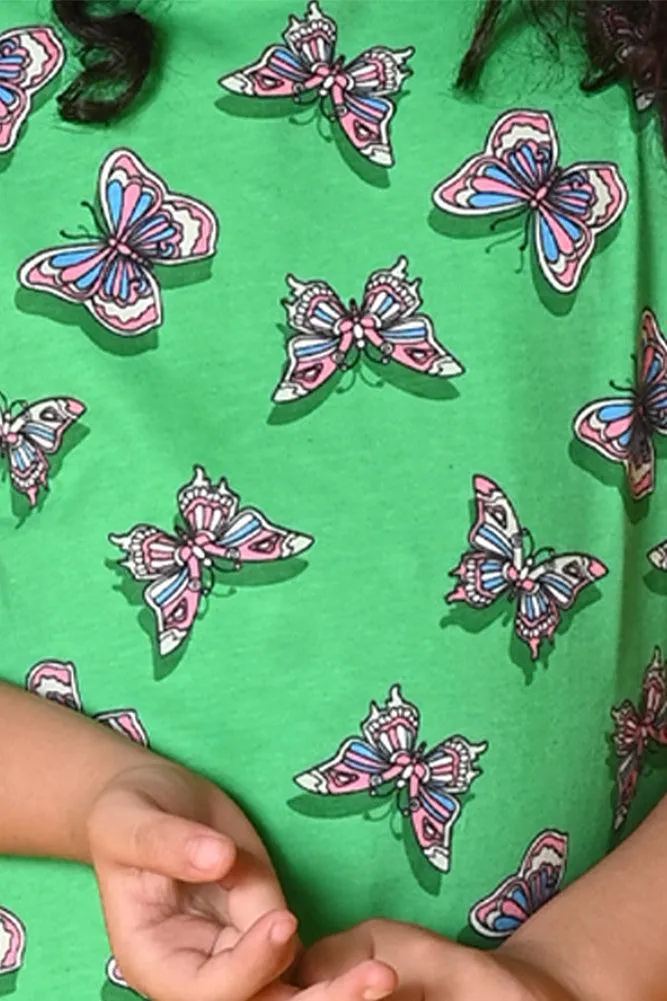 NEW BUTTERFLY GIRLS SHORT SLLEVES T-SHIRT - GREEN