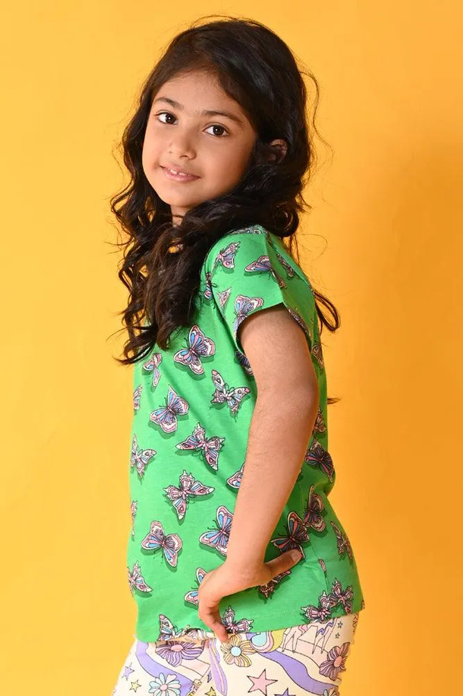 NEW BUTTERFLY GIRLS SHORT SLLEVES T-SHIRT - GREEN