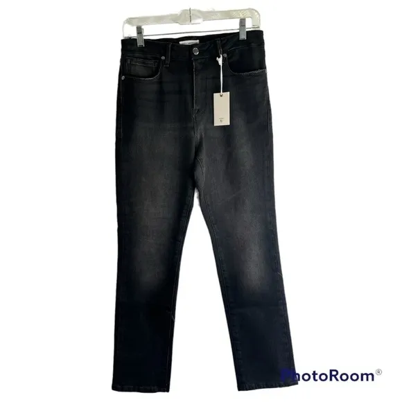 NEW Good American 90s Icon Straight fit High-Rise Jeans In Black $145 Size 15