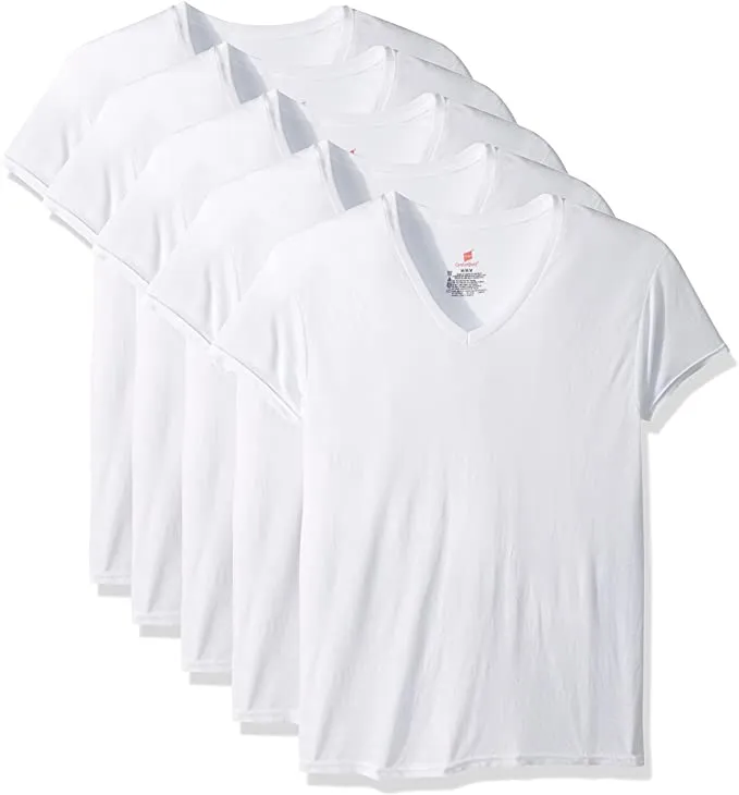 New in package! Hanes Mens 5-Pack ComfortBlend V-Neck T-Shirts with FreshIQ, White, sz S!