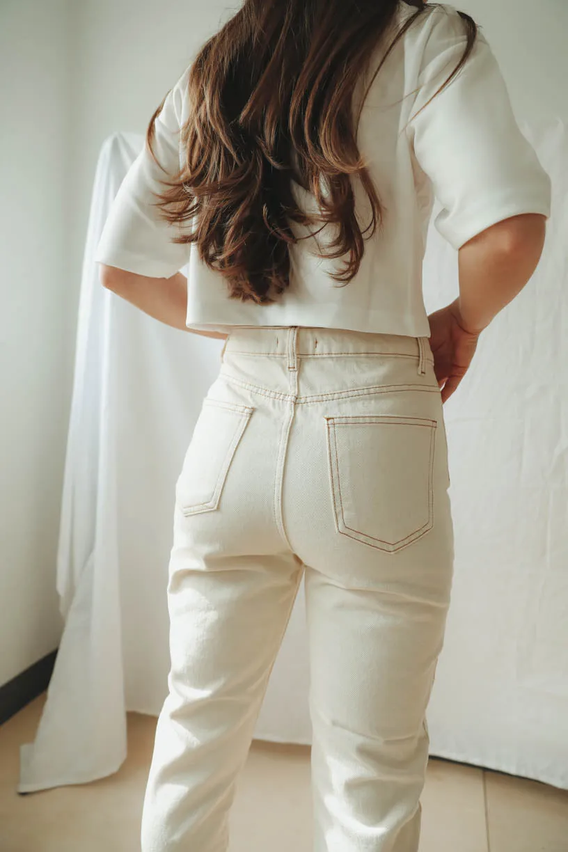 Nina Mom Jeans in Cream