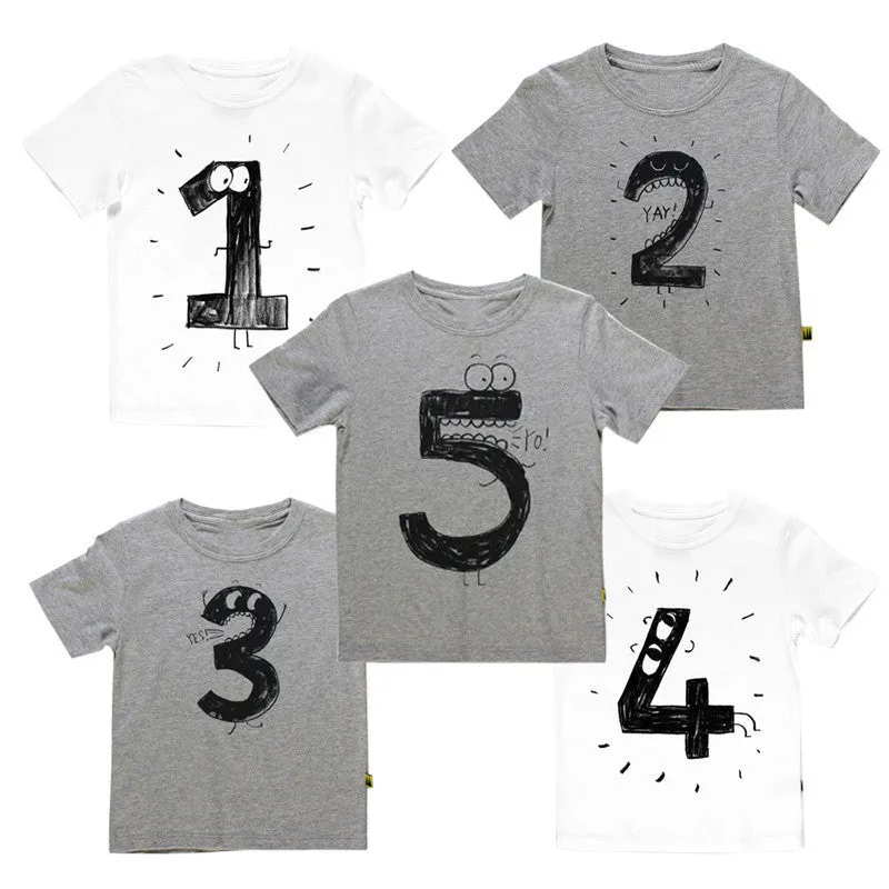 Number Letter Boys Print T shirt For Kids Summer T-shirts Baby Boy Funny Birthday T-shirts Kids Boys Casual Tops CG052