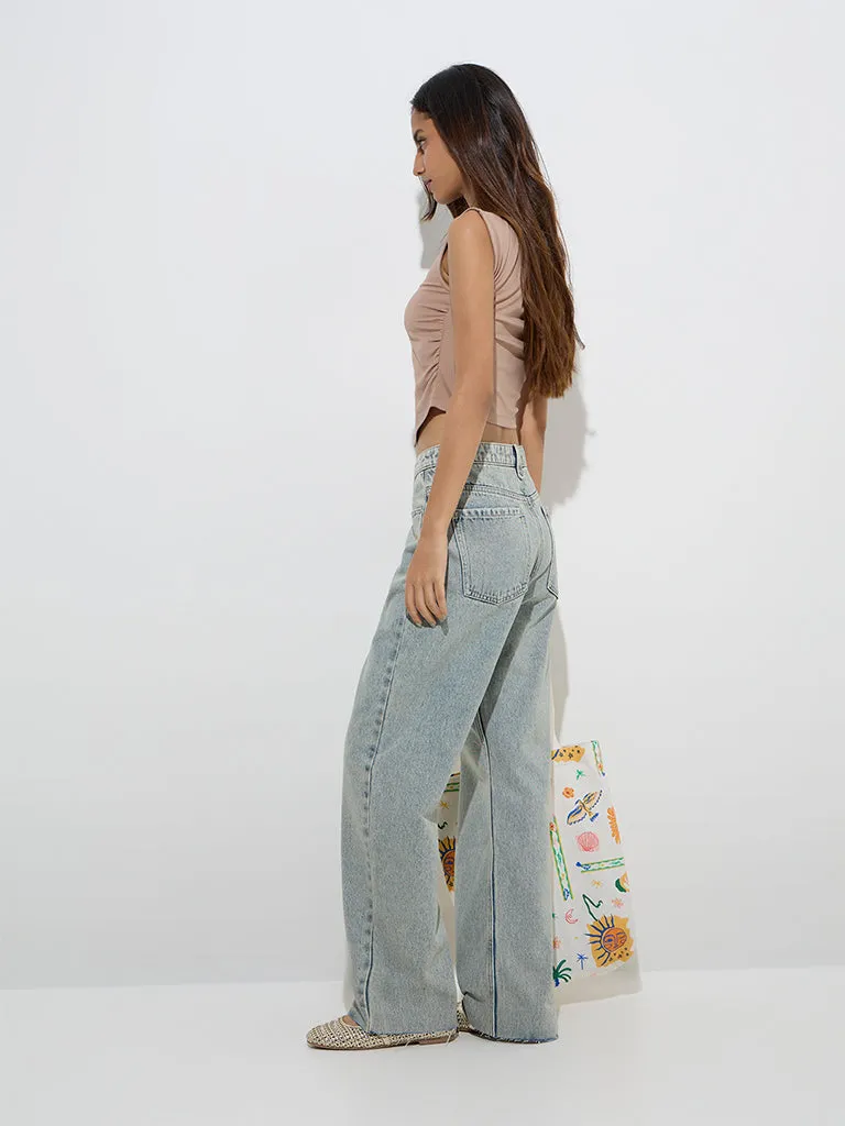 Nuon Light Blue Washed Relaxed - Fit Mid - Rise Jeans