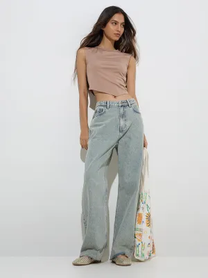 Nuon Light Blue Washed Relaxed - Fit Mid - Rise Jeans