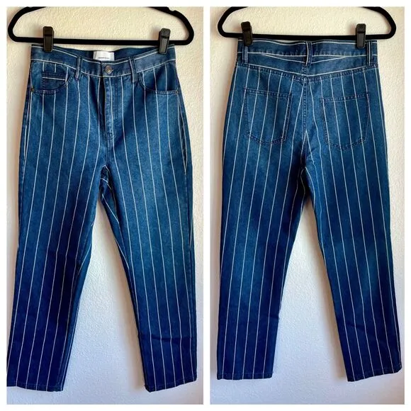 NWOT Current/Elliot The Vintage Cropped Striped High-Rise Slim Straight Jeans 26