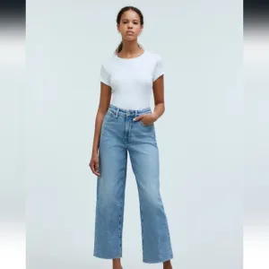 NWOT Madewell The Perfect Vintage Wide Leg Crop Jeans Light Wash Raw Hem Sz 32P