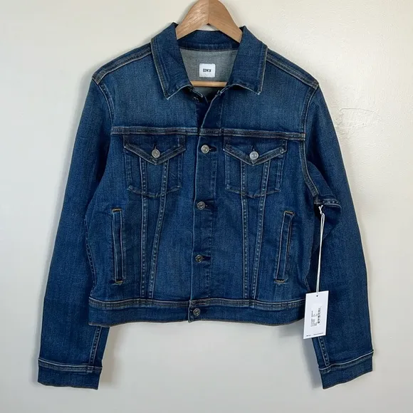 NWT Edwin Evie Cropped Stretch Denim Trucker Jacket Blue Stax Size XL Reg. $198