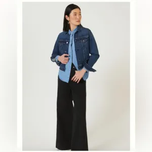 NWT Edwin Evie Cropped Stretch Denim Trucker Jacket Blue Stax Size XL Reg. $198