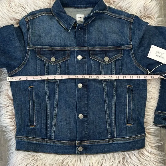 NWT Edwin Evie Cropped Stretch Denim Trucker Jacket Blue Stax Size XL Reg. $198