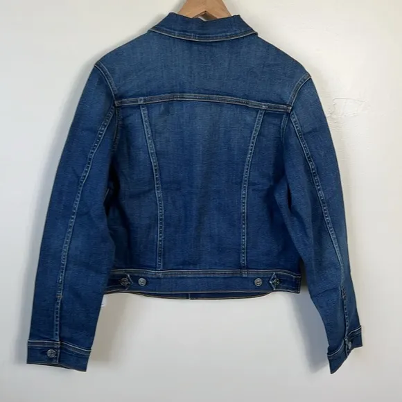 NWT Edwin Evie Cropped Stretch Denim Trucker Jacket Blue Stax Size XL Reg. $198