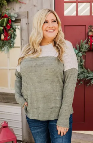 On To Better Things Knit Long Sleeve Top- Olive & Ivory