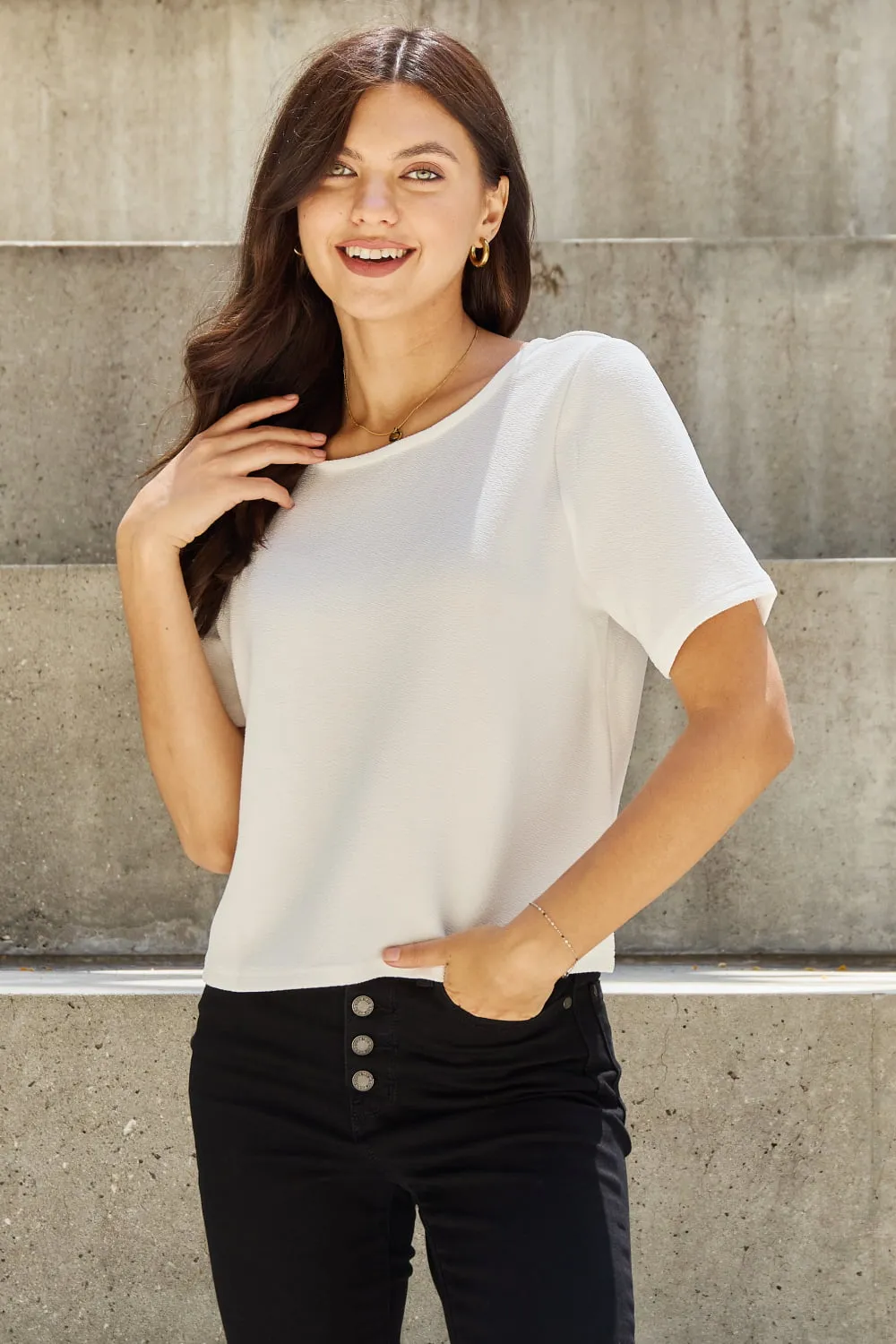 Open Back T-Shirt with Pearl Detail