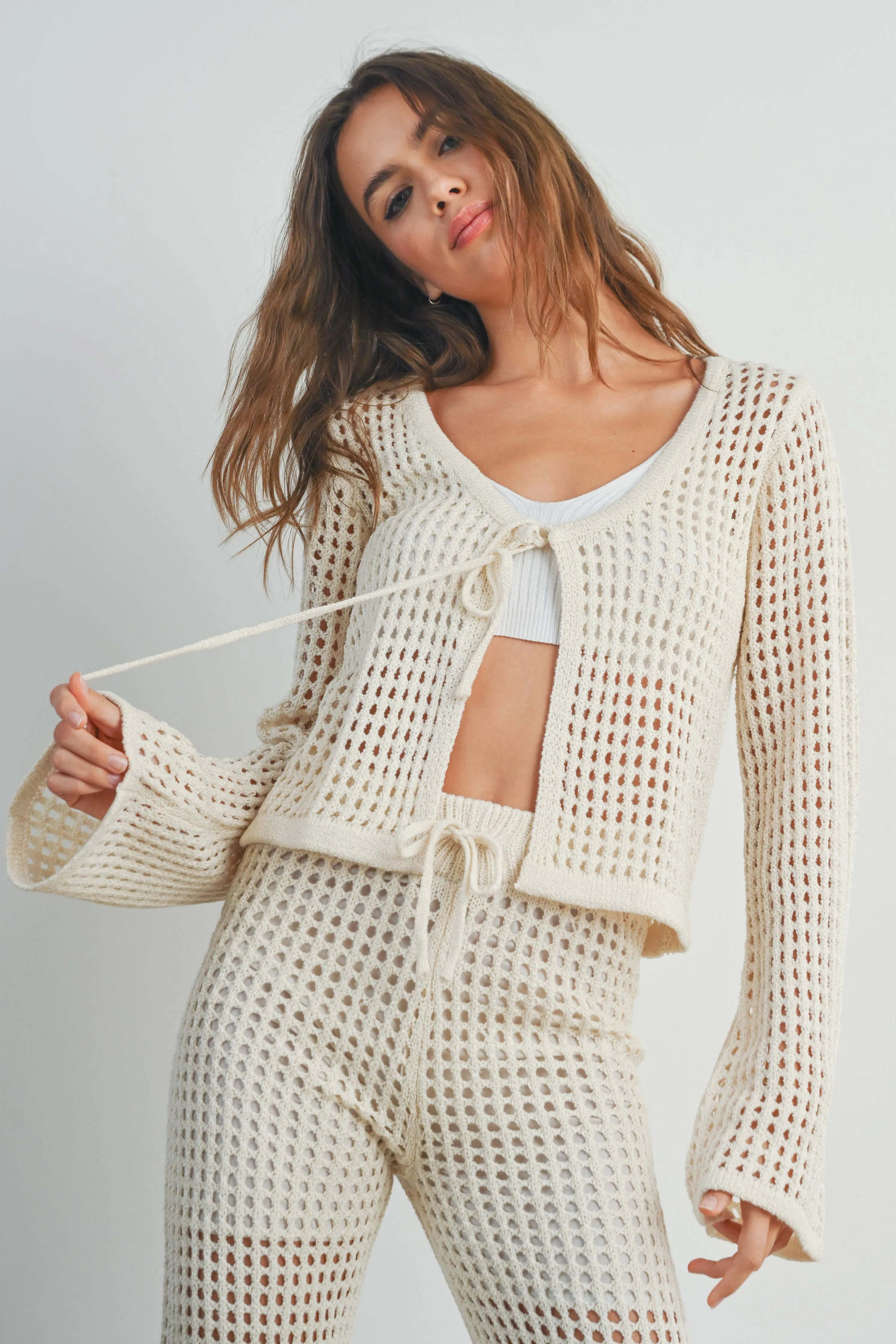 Ophelia Knitted Long Sleeve Tie Front Cardigan