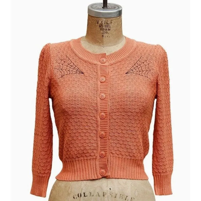 Orange Knit Embroidered Spiderweb Cardigan by Hemet