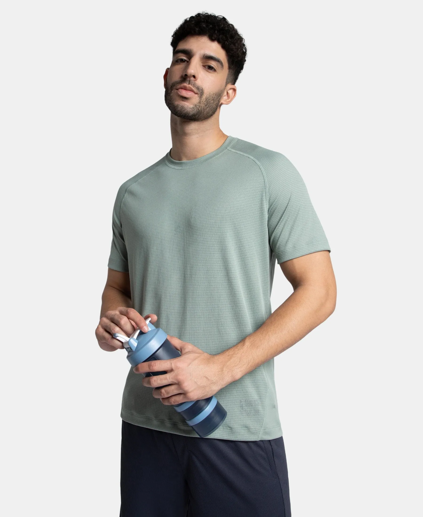 Pack of 2 Lightweight Microfiber Solid Round Neck Half Sleeve T-Shirt with Breathable Mesh - White & Iceberg Green