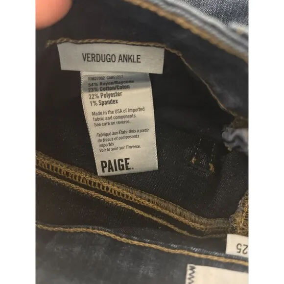 Paige Original Women's Verdigo Ankle Blue Jeans Size 25