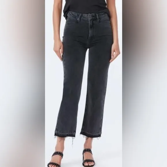 Paige “Sarah” straight leg ankle legnth deconstructed black denim jeans.Size 25.