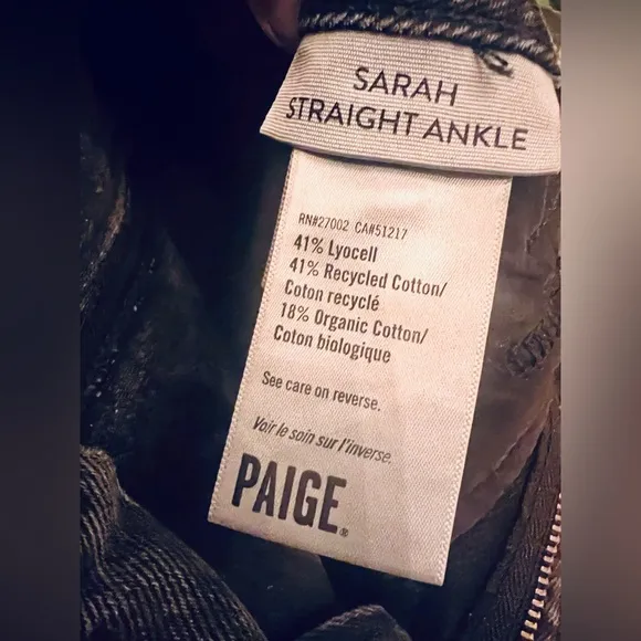 Paige “Sarah” straight leg ankle legnth deconstructed black denim jeans.Size 25.