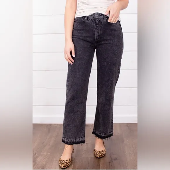 Paige “Sarah” straight leg ankle legnth deconstructed black denim jeans.Size 25.