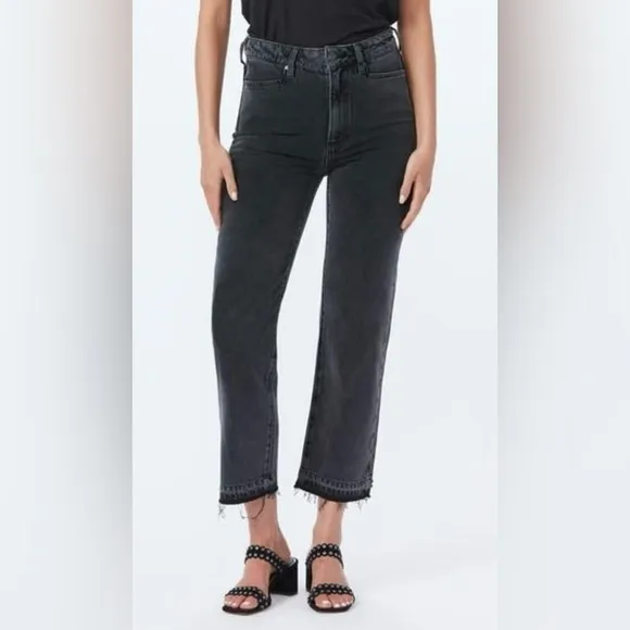 Paige “Sarah” straight leg ankle legnth deconstructed black denim jeans.Size 25.