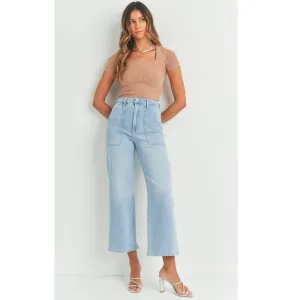 Patch Pocket Wide Leg Flare in Light