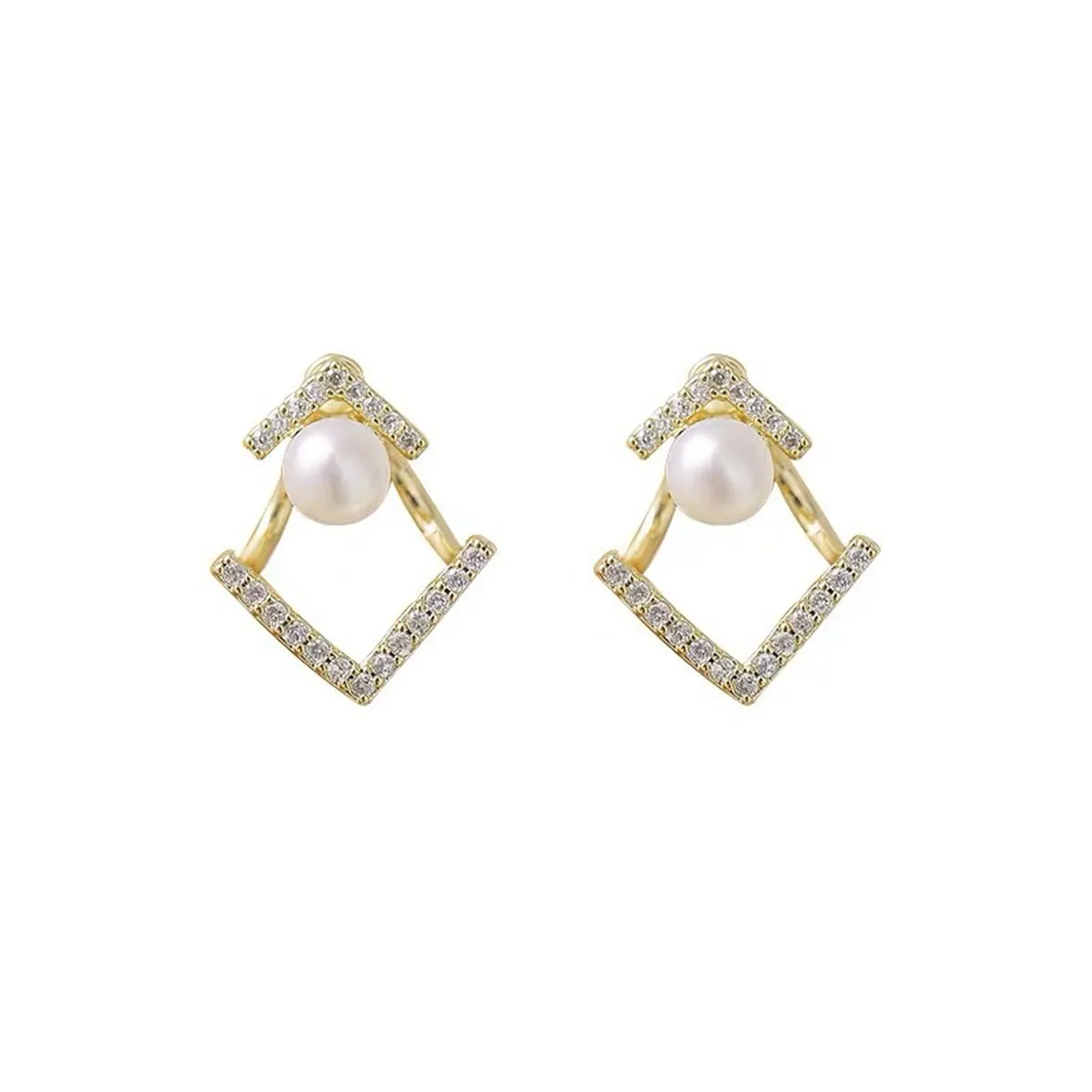 Pearl & Cubic Zirconia 18K Gold-Plated Rhombus Ear Jackets